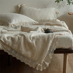 Quilted Bedspread Washed Linen Look Lightweight Crochet Lace Trim