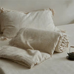 Quilted Bedspread Washed Linen Look Lightweight Crochet Lace Trim