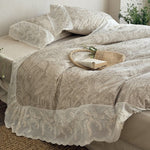 Quilted Duvet Set Botanical Jacquard & Lace Ruffle 4-Piece