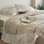 Quilted Duvet Set Botanical Jacquard & Lace Ruffle 4-Piece