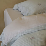 Quilted Duvet Set Cotton Blend Gingham & Floral Embroidery