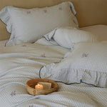 Quilted Duvet Set Cotton Blend Gingham & Floral Embroidery