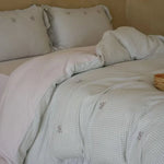 Quilted Duvet Set Cotton Blend Gingham & Floral Embroidery