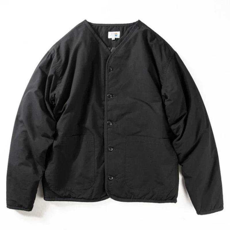 Quilted Jacket Lightweight Collarless Button-Front with Patch Pockets