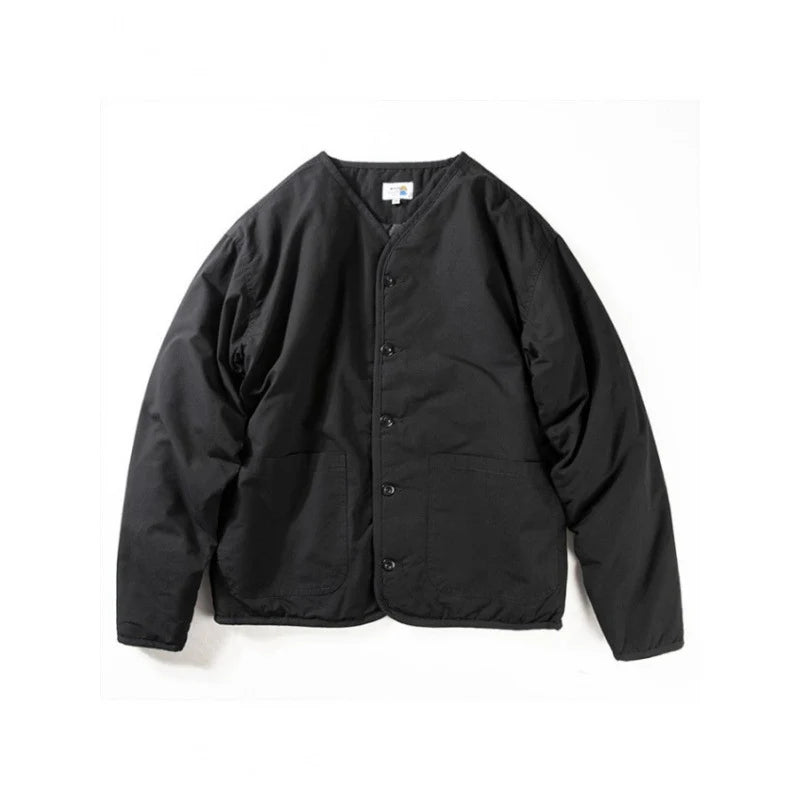 Quilted Jacket Lightweight Collarless Button-Front with Patch Pockets