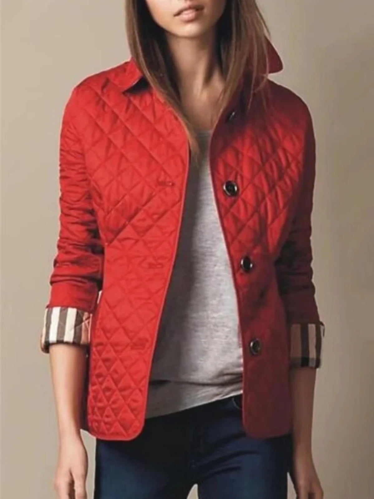 Quilted Jacket Lightweight Warmth Snap-Button Closure Turn-Down Collar