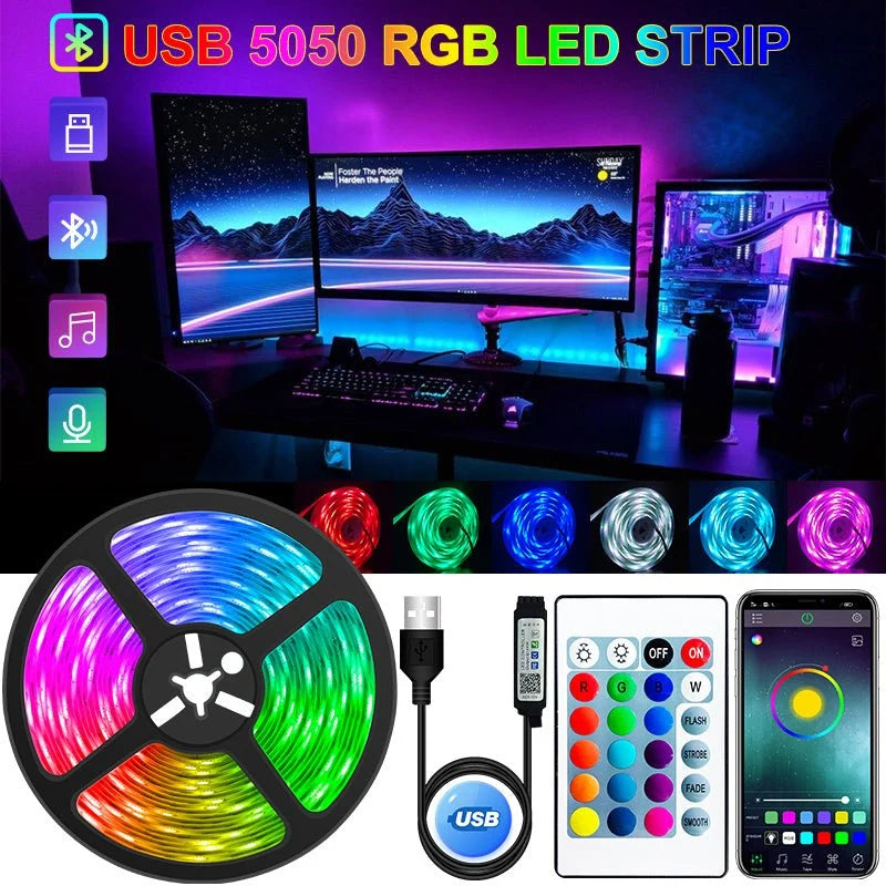 RGB LED Strip Lights Color-Changing App & IR Remote
