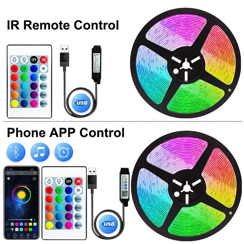 RGB LED Strip Lights Color-Changing App & IR Remote