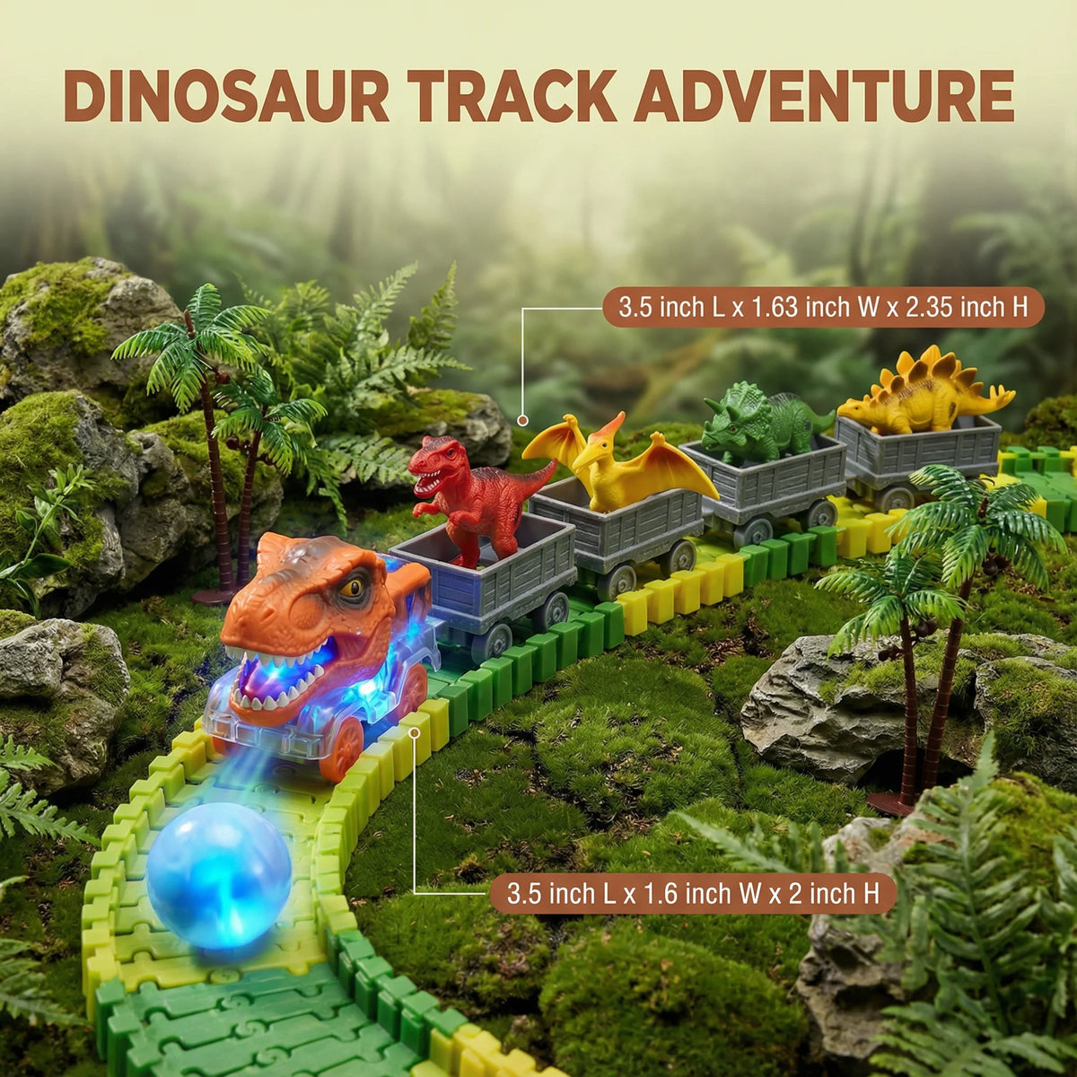 Race Track Set Dinosaur Theme Flexible Track LED Train