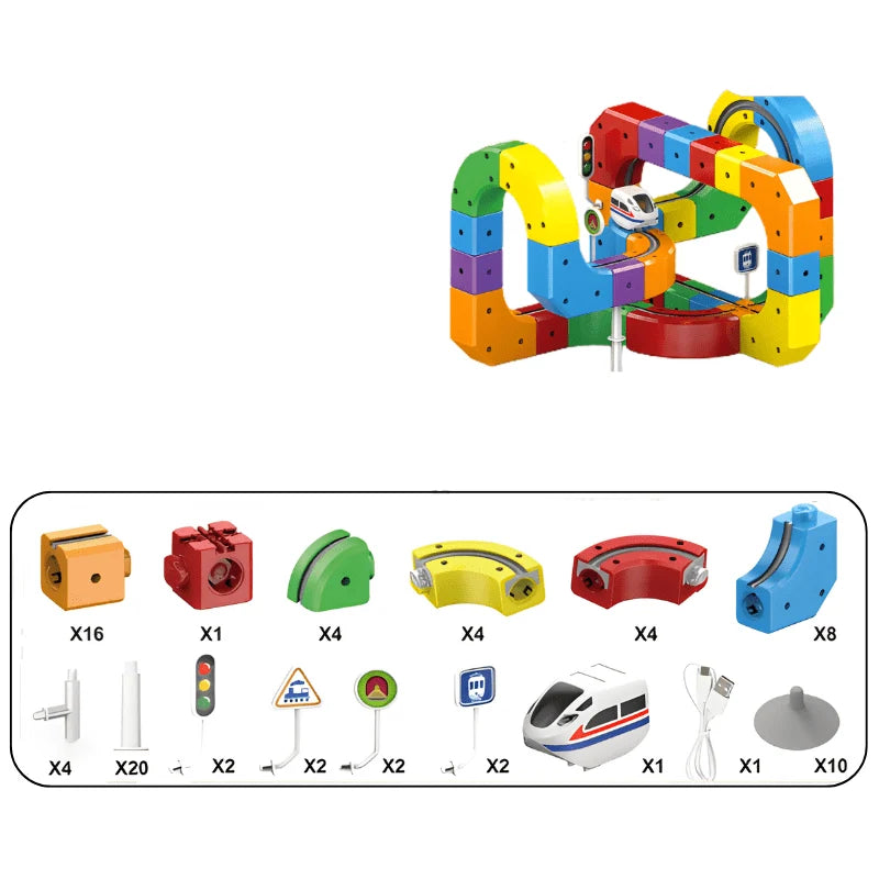 Railway Building Set Modular Tracks Rechargeable Locomotive