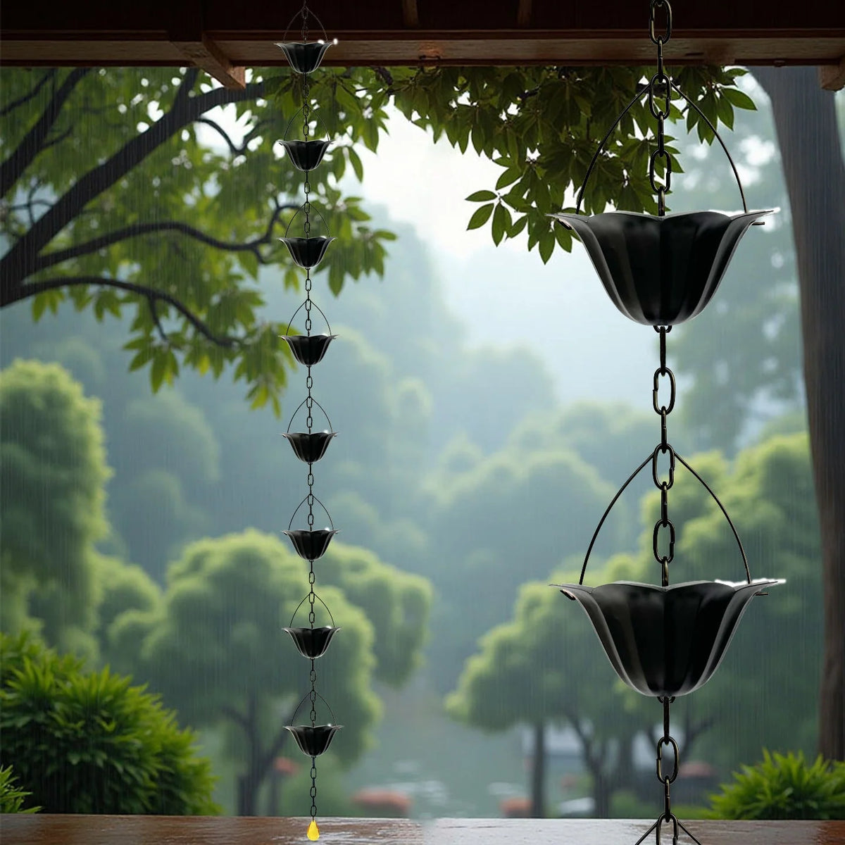 Rain Chain Iron Lotus Cups Rust-Resistant Finish