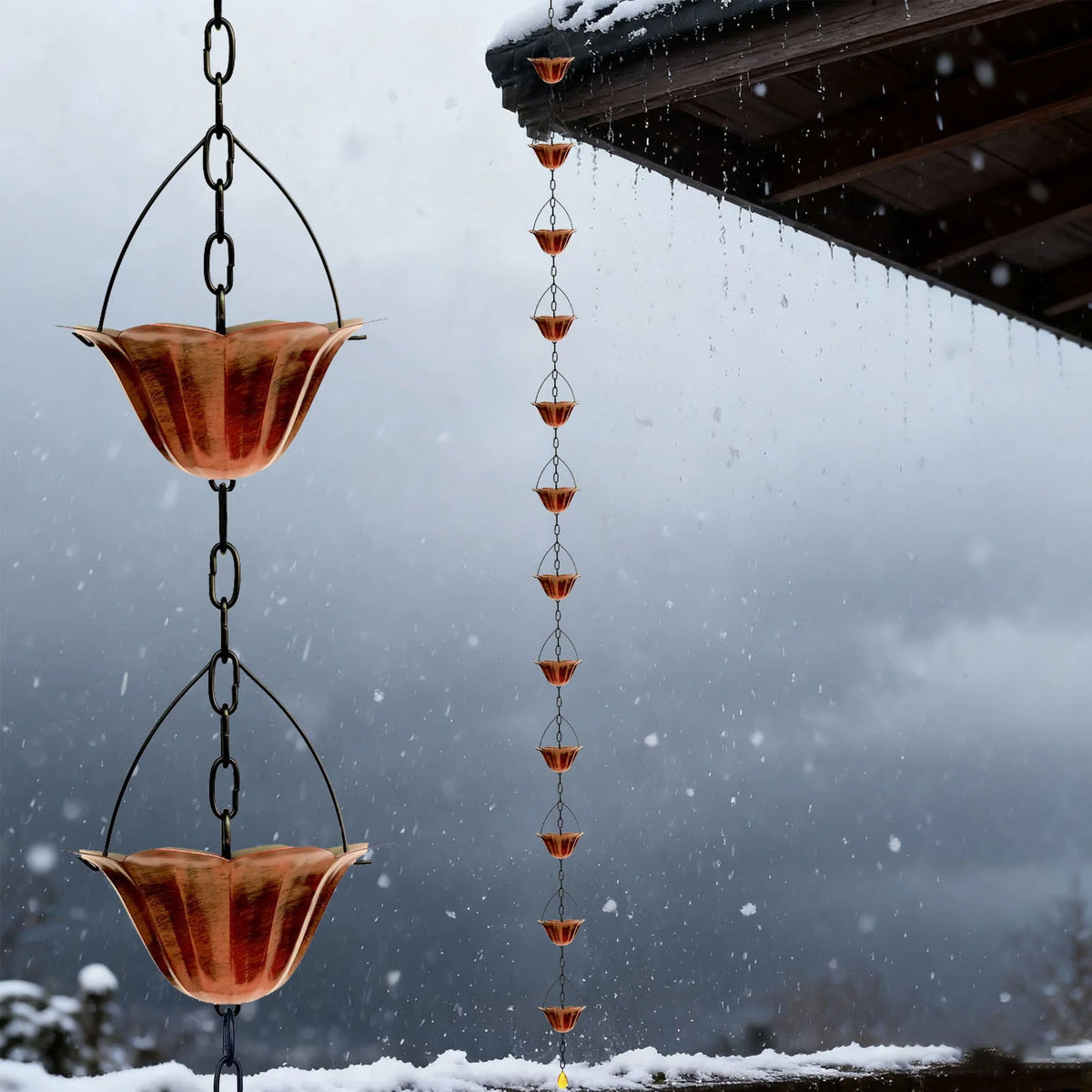 Rain Chain Iron Lotus Cups Rust-Resistant Finish