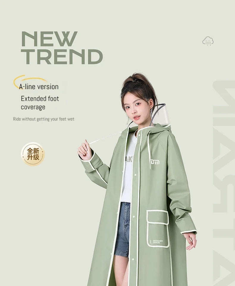 Rain Jacket EVA Longline Backpack-Compatible Hooded