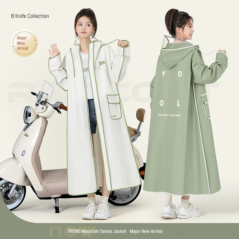Rain Jacket EVA Longline Backpack-Compatible Hooded