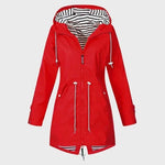 Rain Jacket Knee-Length Water-Resistant Adjustable Hood