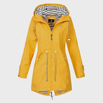 Rain Jacket Knee-Length Water-Resistant Adjustable Hood