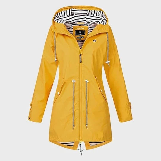 Rain Jacket Knee-Length Water-Resistant Adjustable Hood