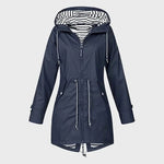 Rain Jacket Knee-Length Water-Resistant Adjustable Hood