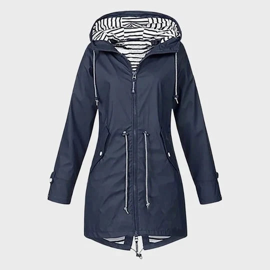 Rain Jacket Knee-Length Water-Resistant Adjustable Hood