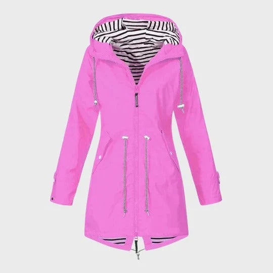 Rain Jacket Knee-Length Water-Resistant Adjustable Hood