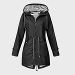 Rain Jacket Knee-Length Water-Resistant Adjustable Hood