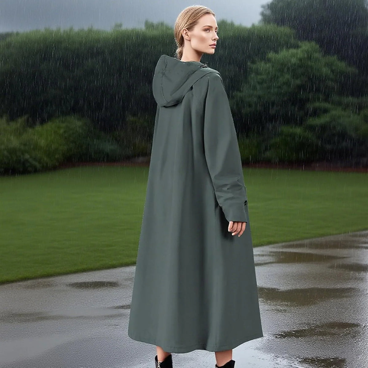 Raincoat Long Water-Repellent Wind-Resistant Packable Design