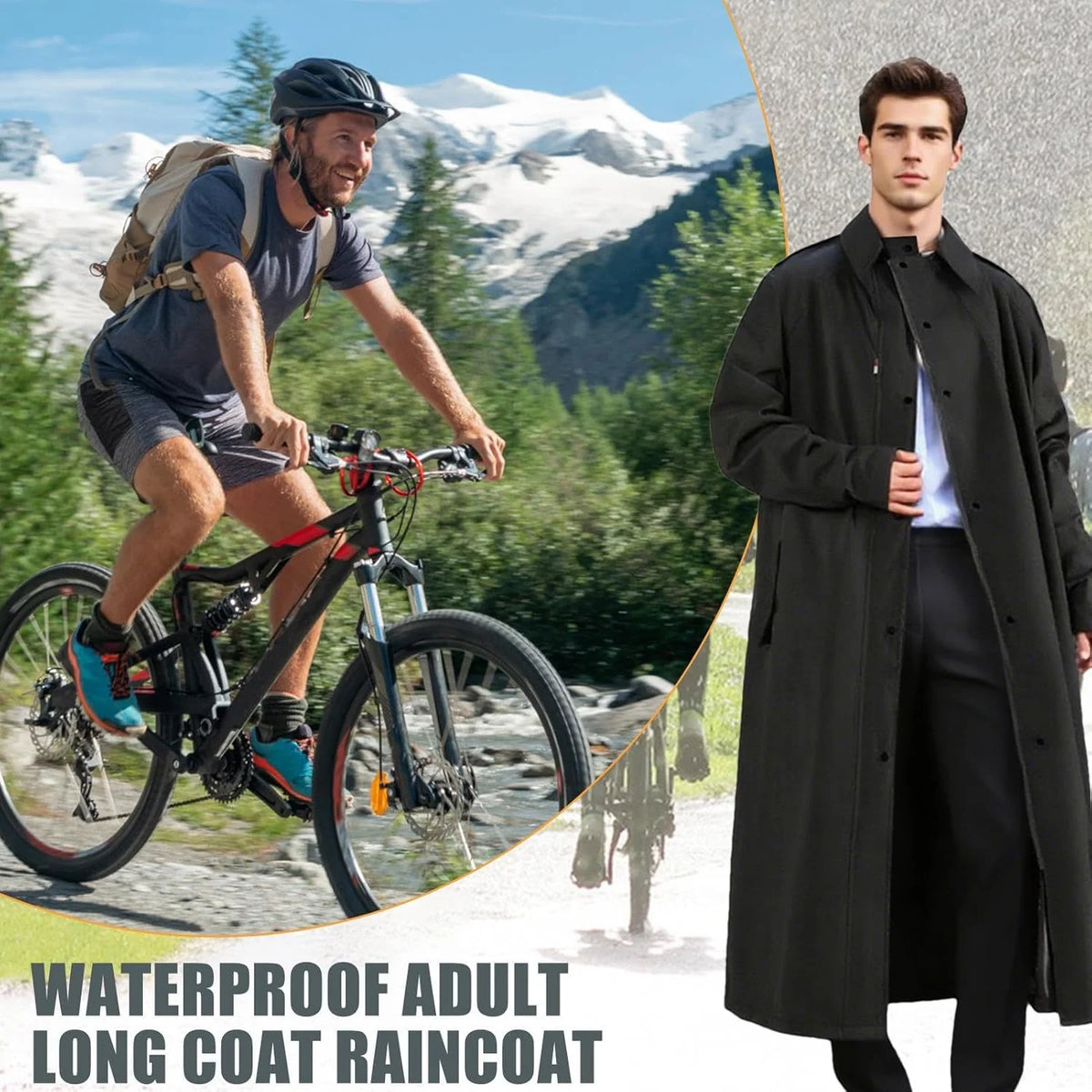 Raincoat Long Water-Repellent Wind-Resistant Packable Design