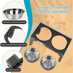 Raised Dog Feeder Adjustable Tilt Stainless Steel & Slow-Feed Bowls