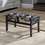 Raised Dog Feeder Two Stainless Steel Bowls Non-Slip