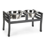 Raised Dog Feeder Two Stainless Steel Bowls Non-Slip