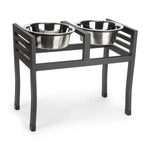 Raised Dog Feeder Two Stainless Steel Bowls Non-Slip