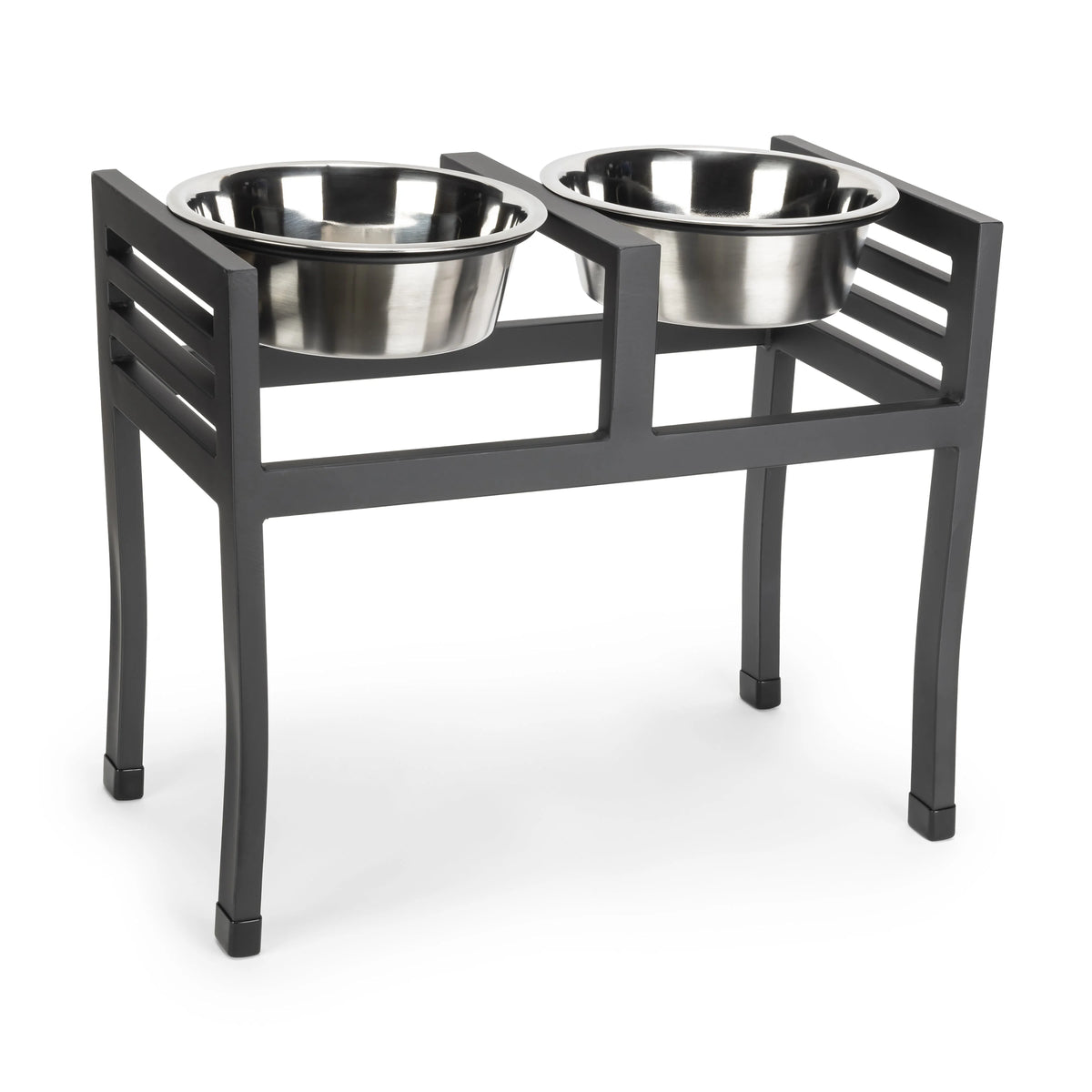 Raised Dog Feeder Two Stainless Steel Bowls Non-Slip