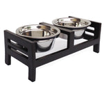 Raised Dog Feeder Two Stainless Steel Bowls Non-Slip