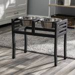 Raised Dog Feeder Two Stainless Steel Bowls Non-Slip