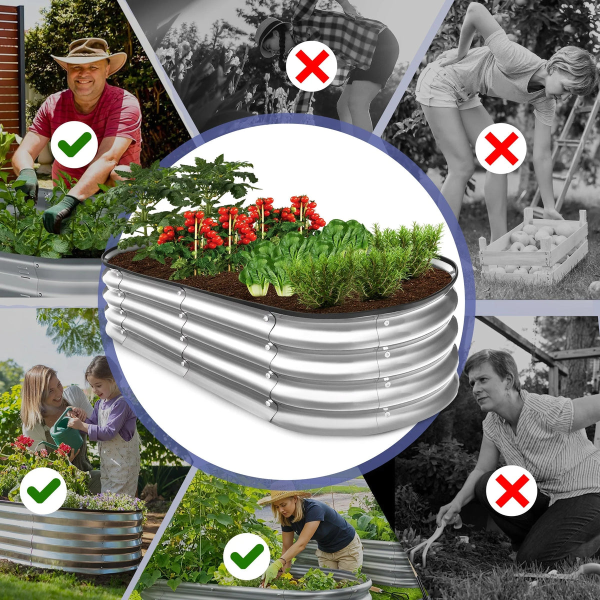 Raised Garden Bed Galvanized Steel Modular Tool-Free Assembly