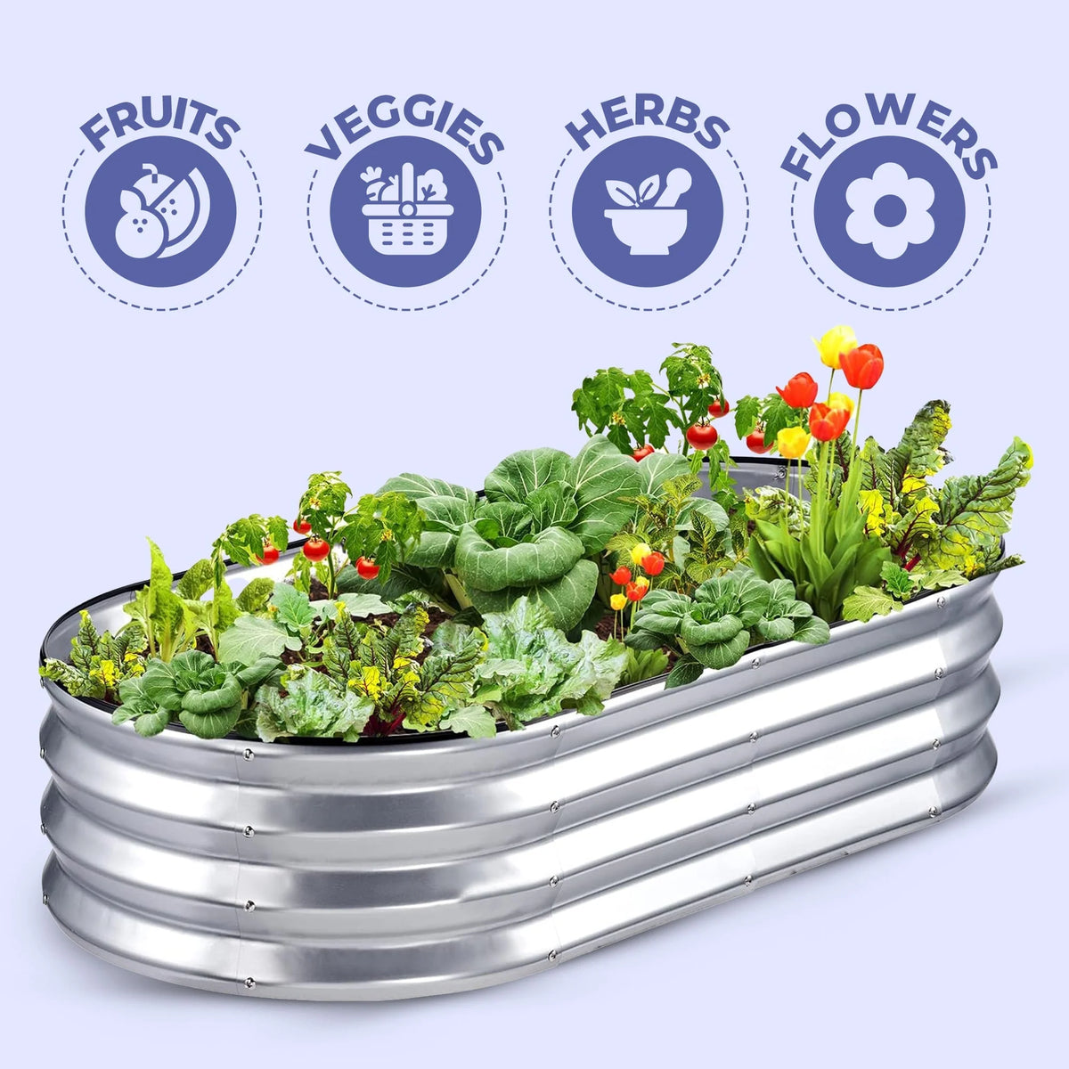 Raised Garden Bed Galvanized Steel Modular Tool-Free Assembly
