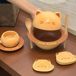 Ramen Bowl Set Ceramic Cat Lid Spoon & Chopsticks