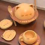 Ramen Bowl Set Ceramic Cat Lid Spoon & Chopsticks