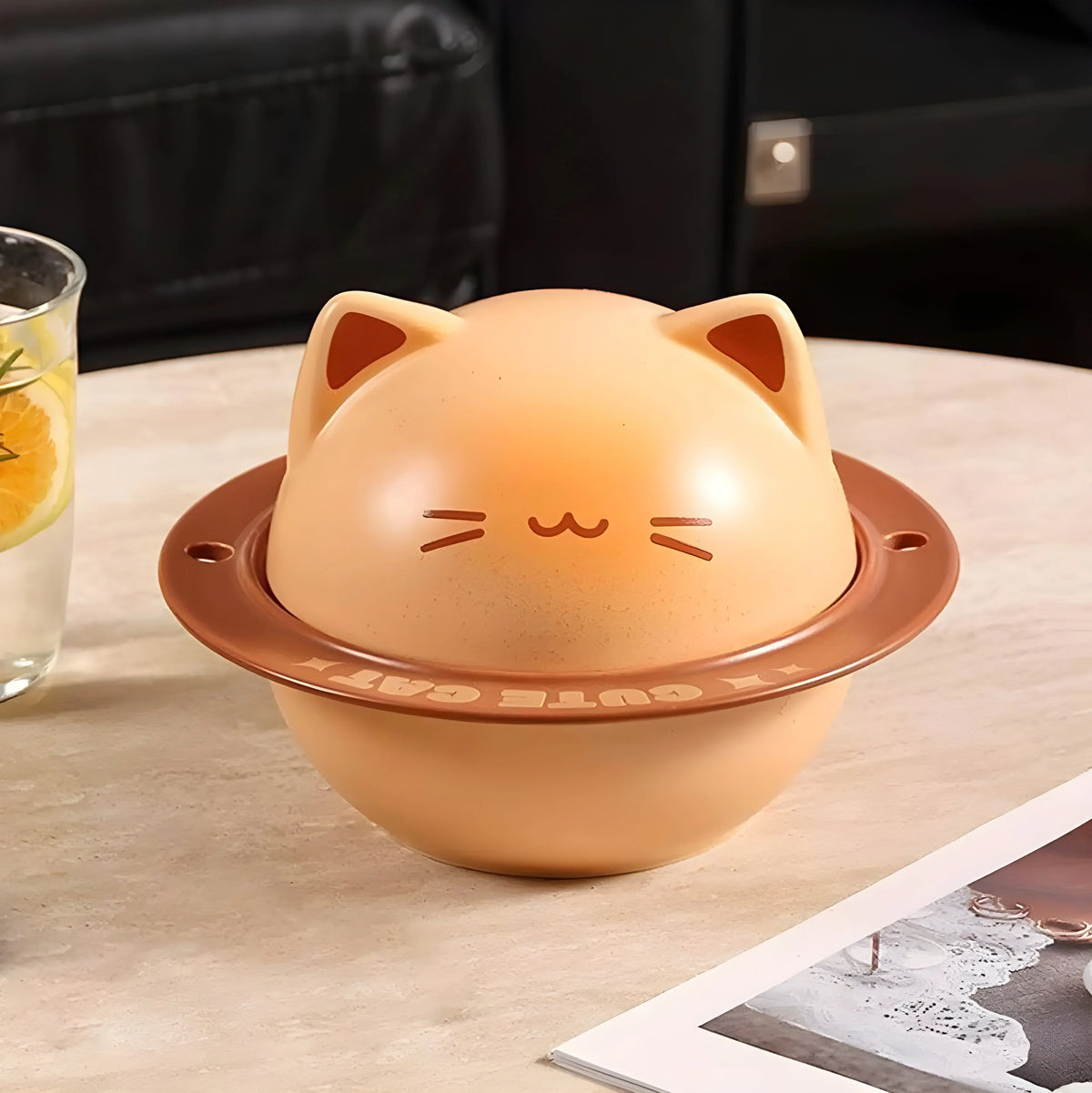 Ramen Bowl Set Ceramic Cat Lid Spoon & Chopsticks
