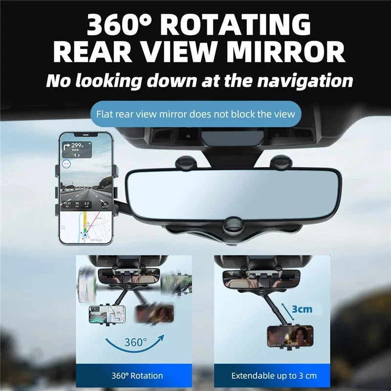 Rearview Mirror Phone Holder 360° Rotating Adjustable Mount
