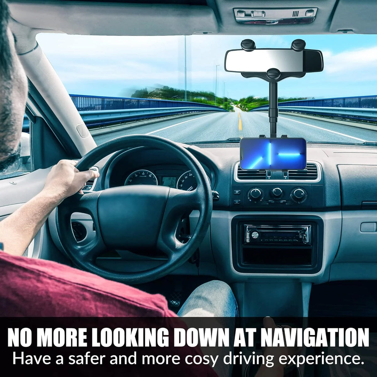 Rearview Mirror Phone Holder 360° Rotating Adjustable Mount