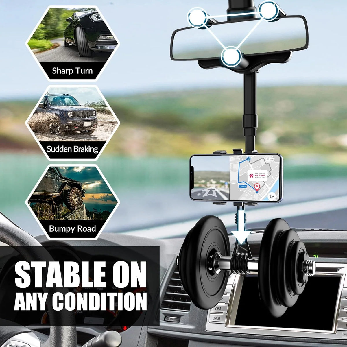 Rearview Mirror Phone Holder 360° Rotating Adjustable Mount