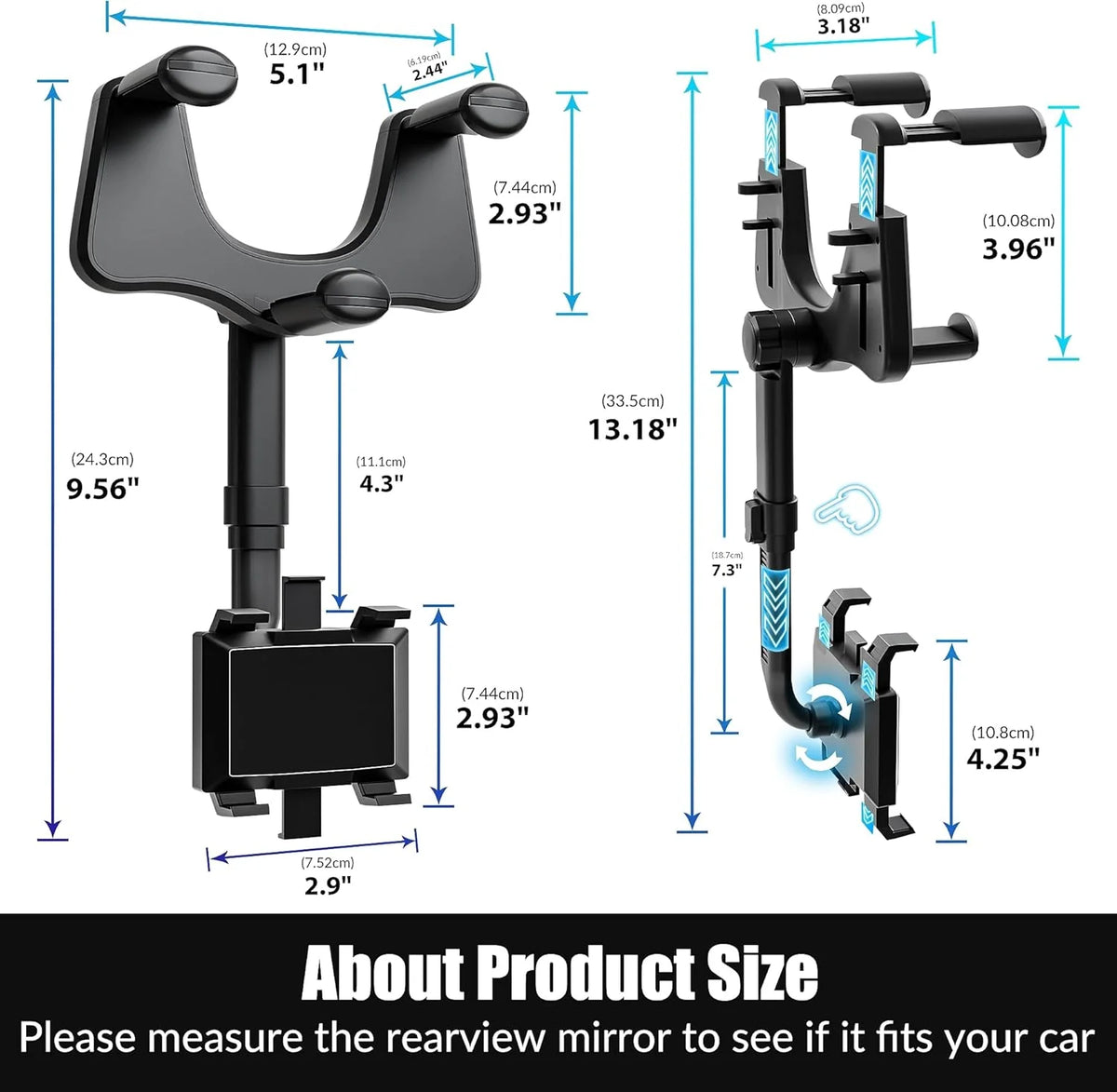 Rearview Mirror Phone Holder 360° Rotating Adjustable Mount