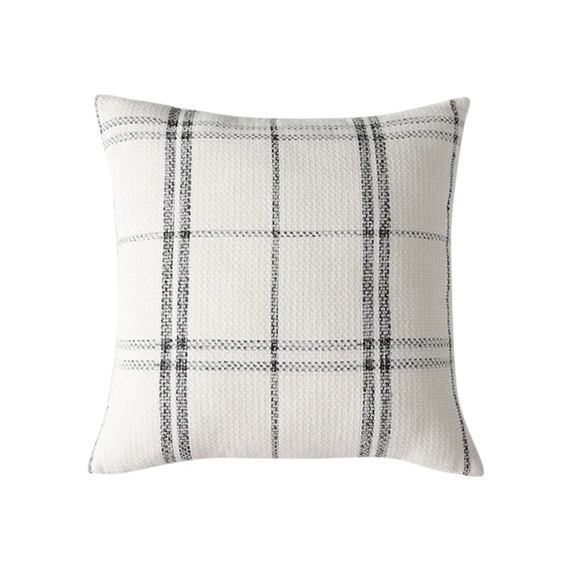 Rectangular Cushion Cover Checkered Woven Hidden Zipper Machine Washable