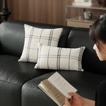 Rectangular Cushion Cover Checkered Woven Hidden Zipper Machine Washable