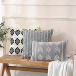Rectangular Cushion Cover Embroidered Geometric Cotton Blend Concealed Zipper