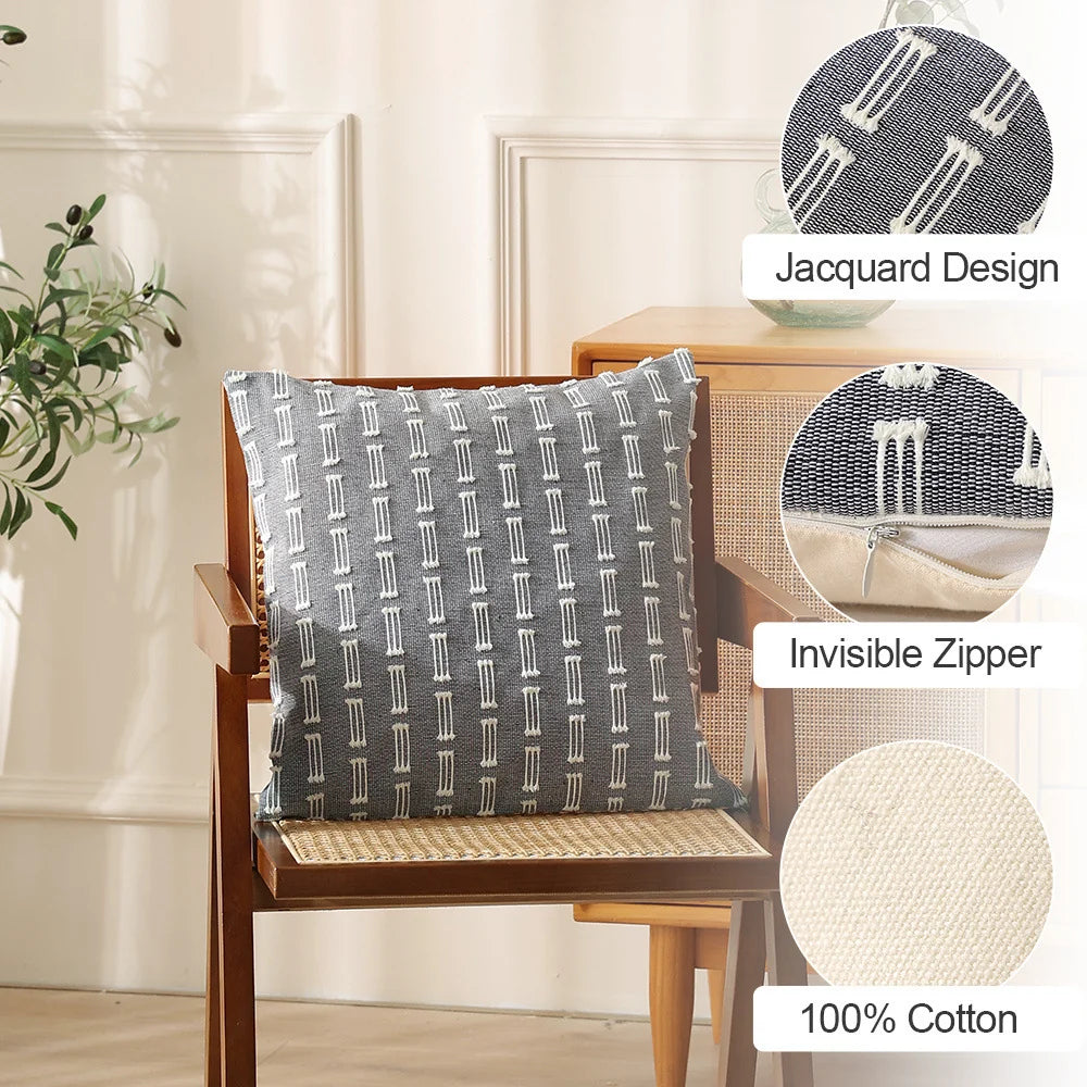 Rectangular Cushion Cover Embroidered Geometric Cotton Blend Concealed Zipper