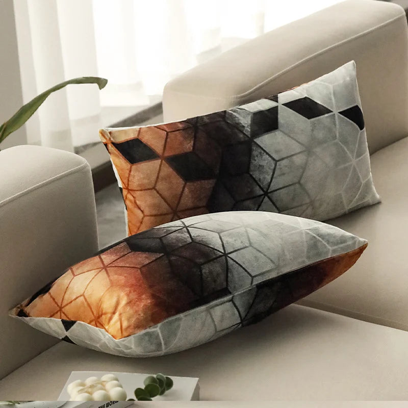Rectangular Cushion Cover Geometric Gradient Microfiber Concealed Zipper