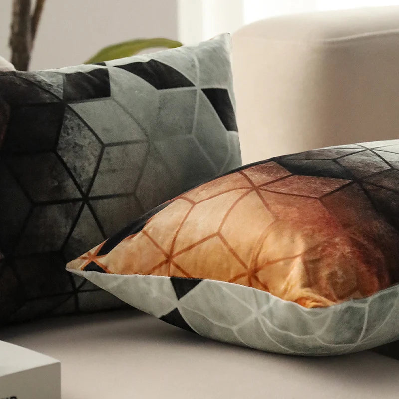 Rectangular Cushion Cover Geometric Gradient Microfiber Concealed Zipper