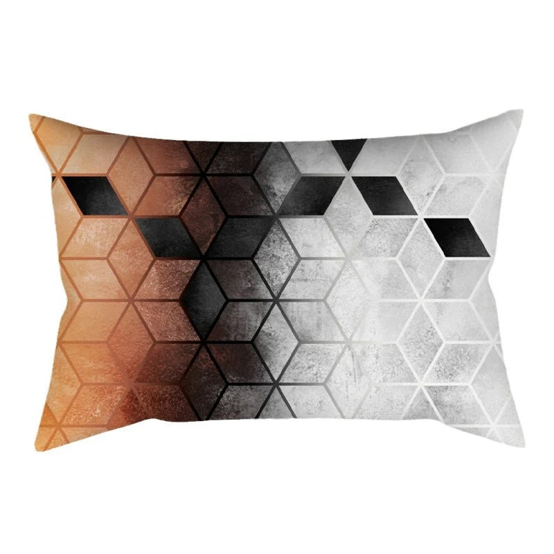 Rectangular Cushion Cover Geometric Gradient Microfiber Concealed Zipper